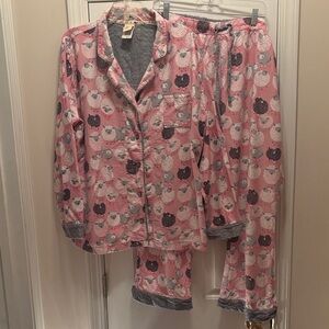 Munki Munki Pink and Gray Sheep Flannel Pajama Set